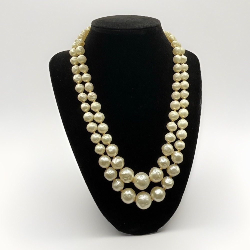 Vintage Hattie Carnegie Faux Baroque Pearl Necklace 2 Strand Choker Signed 17"
